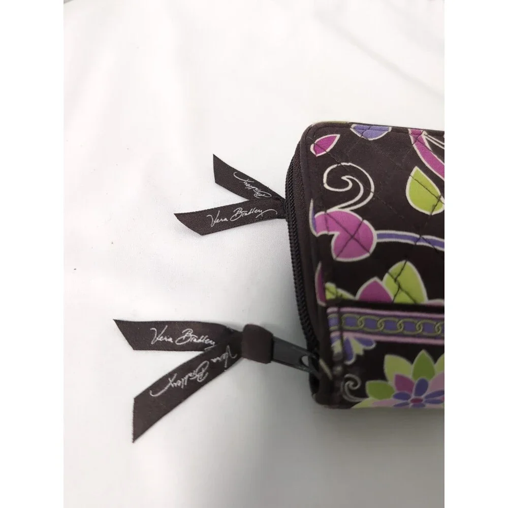 VERA BRADLEY Brown Multi-color Quilted Floral Zip Around Wallet EUC